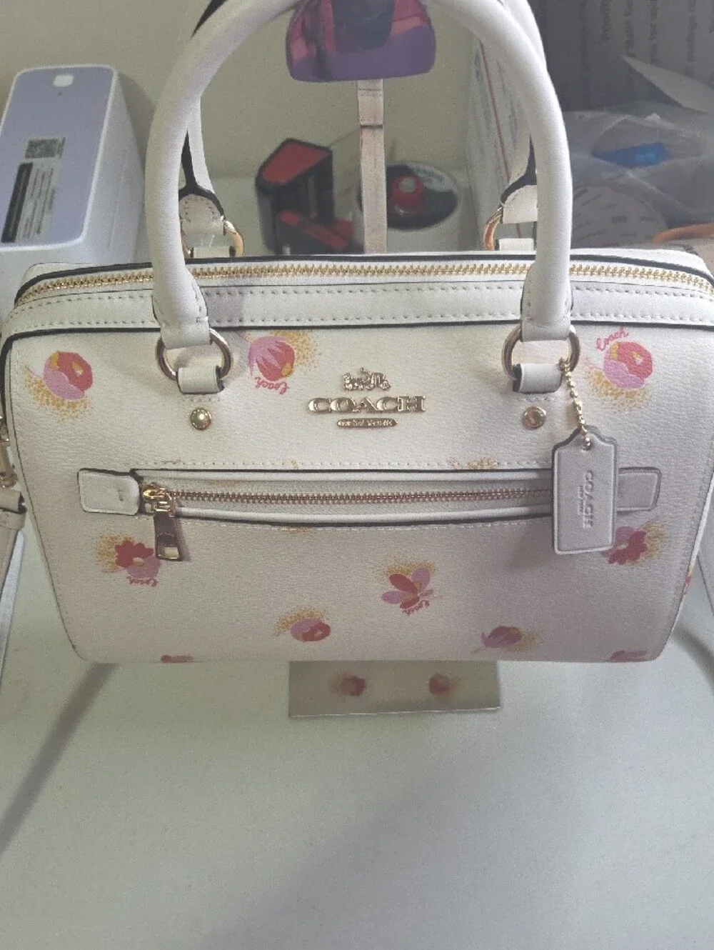 Coach Rowan Cream Floral Mini Satchel with Crossbody Strap - Picture 3 of 8